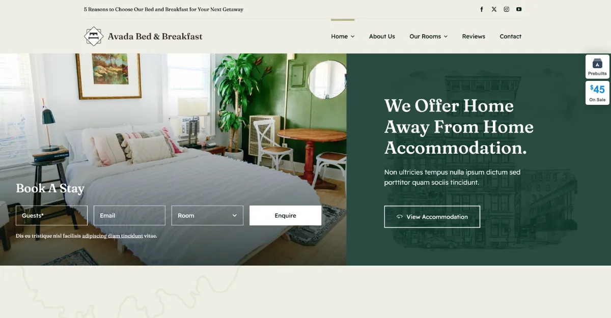 Avada Theme Bed And Breakfast Website