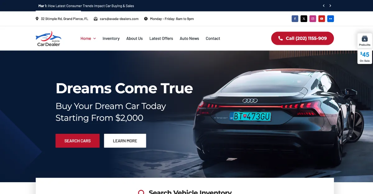 Avada Theme Car Dealership Website