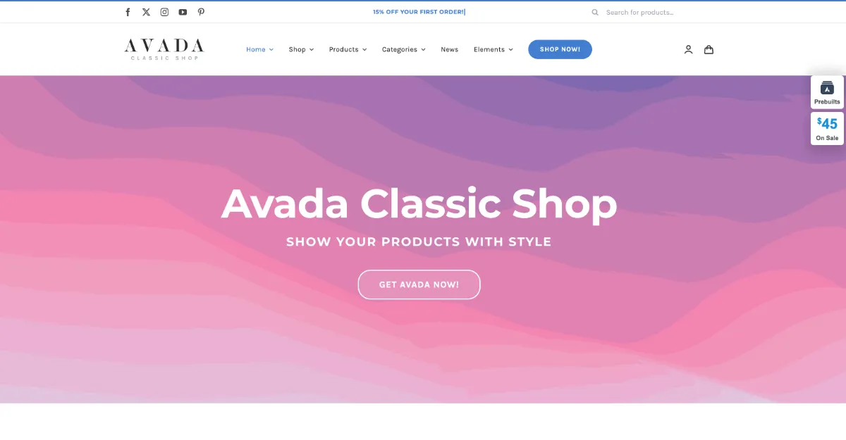 Avada Theme Classic Shop Website