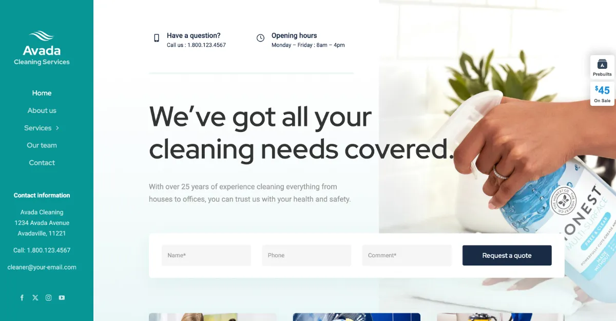 Avada Theme Cleaning Services Website