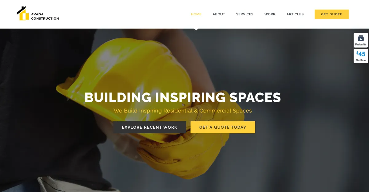 Avada Theme Construction Website