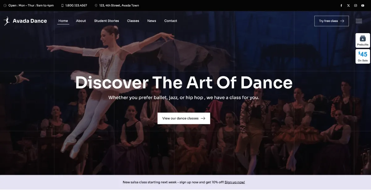 Avada Theme Dance Studio Website