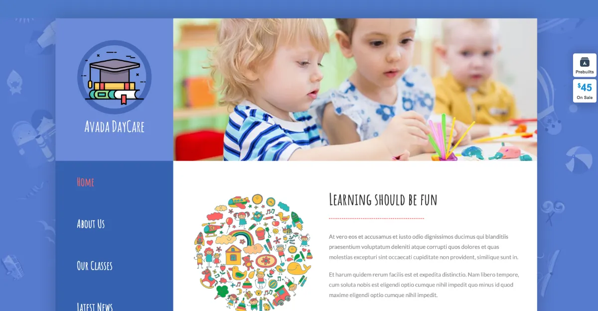 Avada Theme Daycare Website