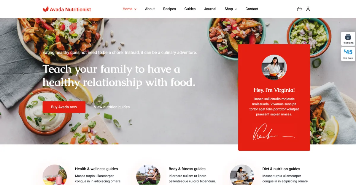 Avada Theme Nutritionist Website