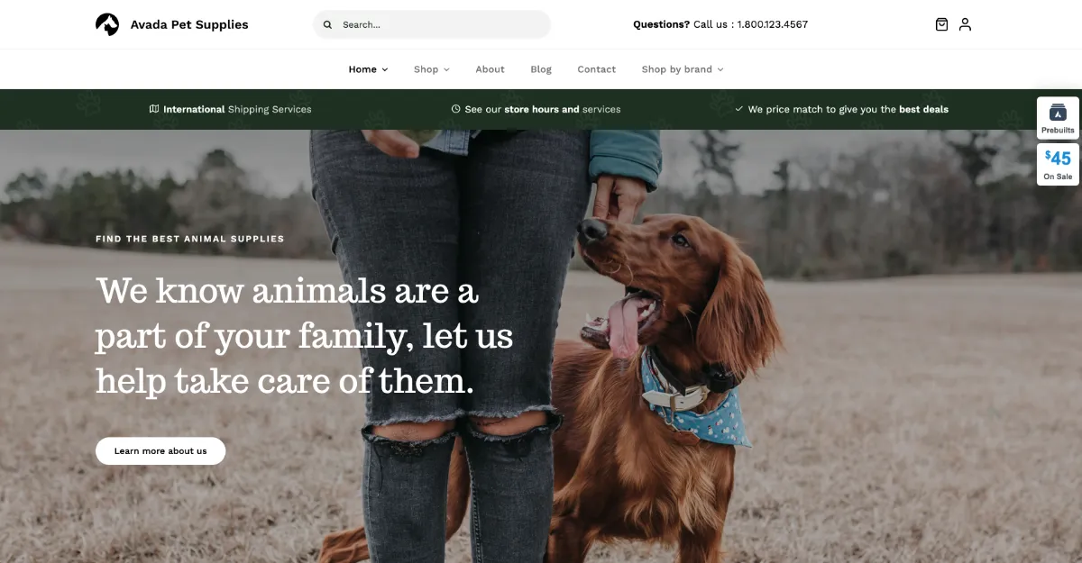 Avada Theme Pet Supplies Website