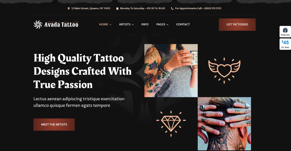 Avada Theme Tattoo Website