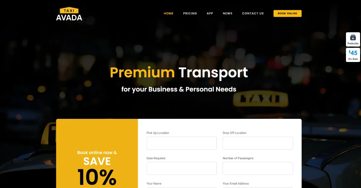 Avada Theme Taxi Website