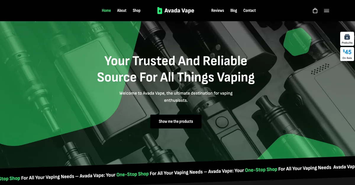 Avada Theme Vape Website