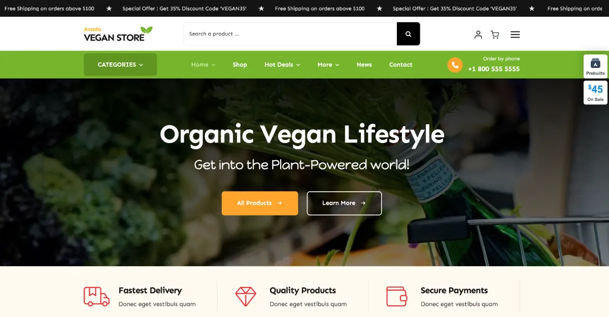 Avada Theme Vegan Store Website