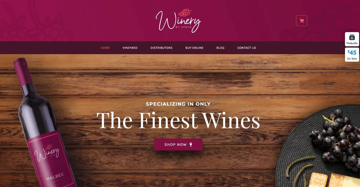 Avada Theme Winery Website