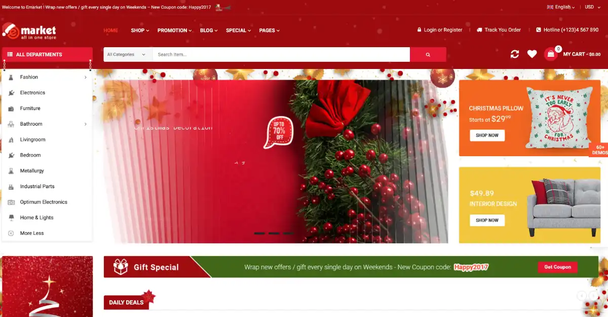 eMarket Woocommerce Theme Christmas Layout View Demo