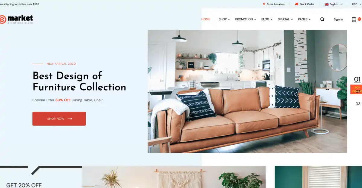 eMarket Woocommerce Theme Furniture Store View Demo