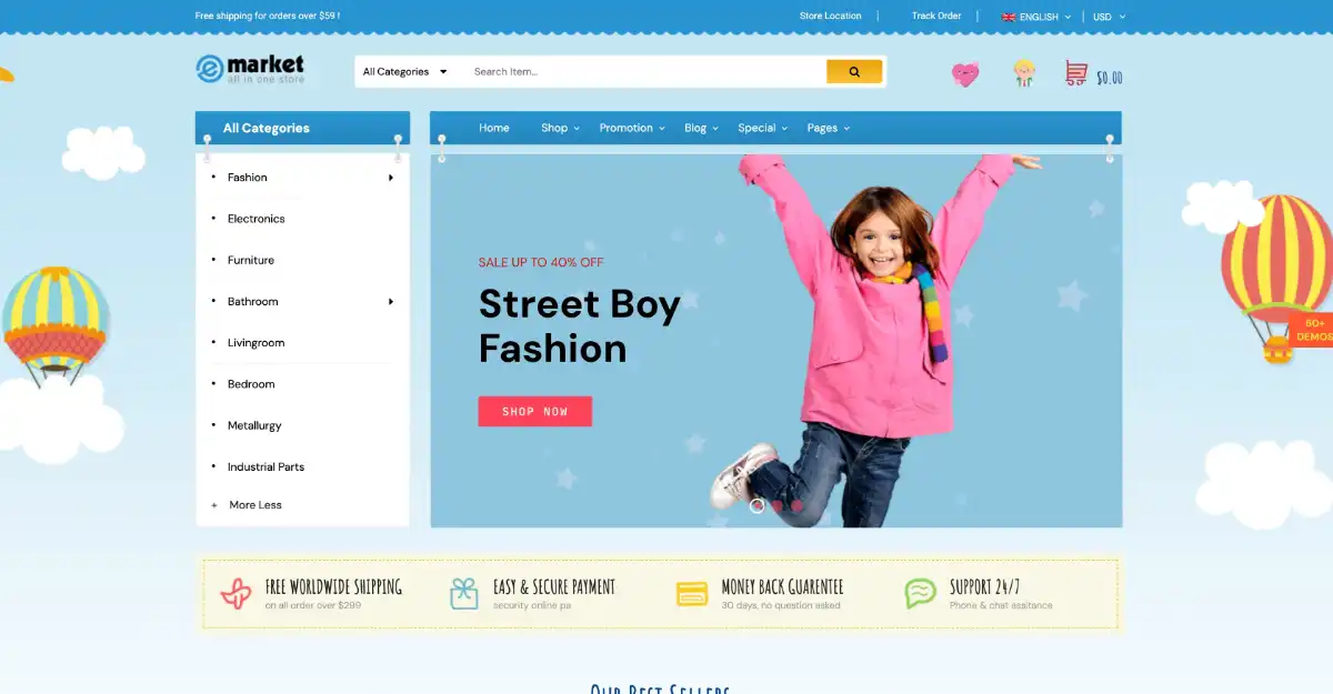 eMarket Woocommerce Theme Kid Shop View Demo