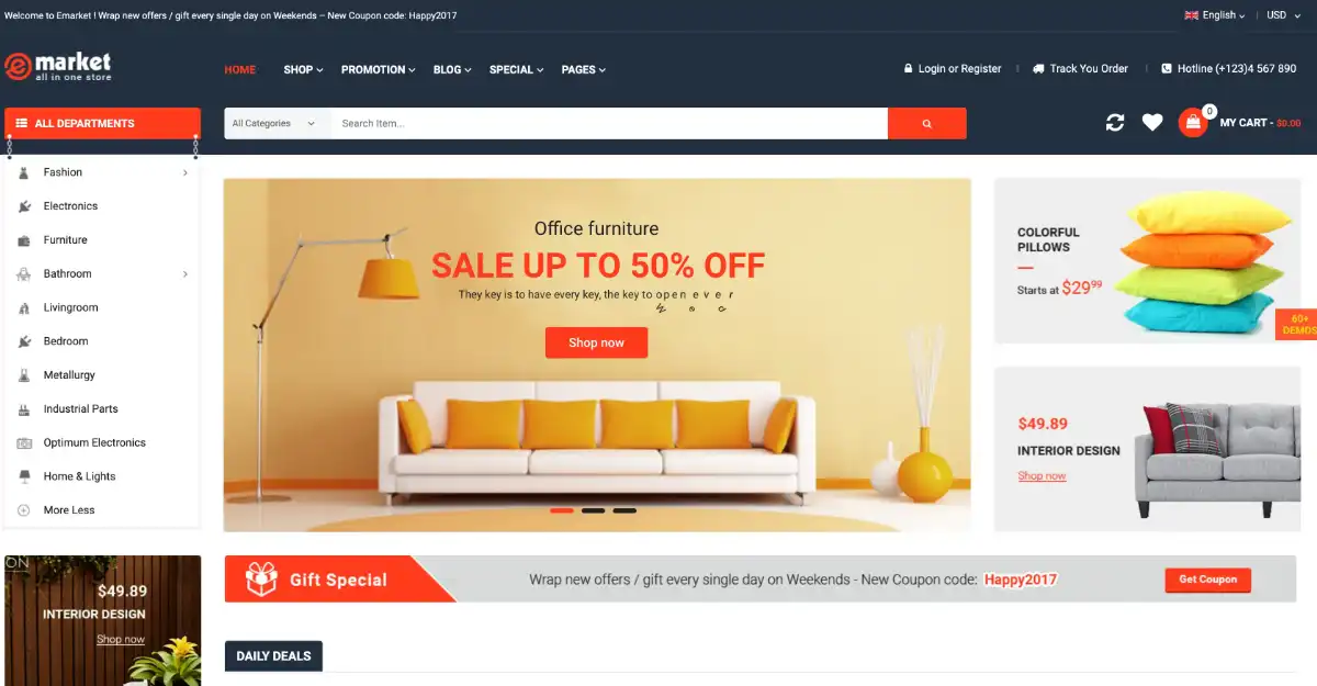 eMarket Woocommerce Theme Marketplace 1 View Demo