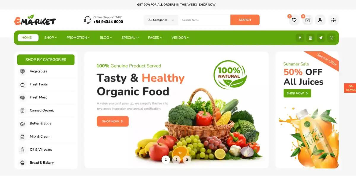 eMarket Woocommerce Theme Organic Food Store View Demo