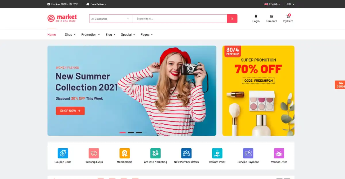 eMarket Woocommerce Theme Sport Shop 2 View Demo