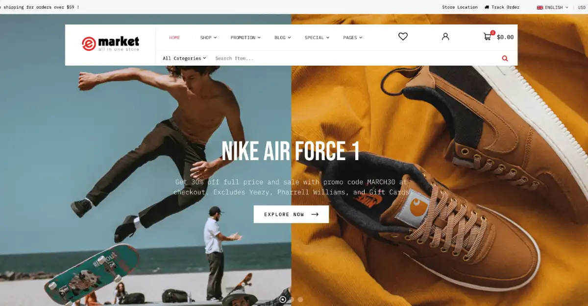 eMarket Woocommerce Theme Sport Shop View Demo