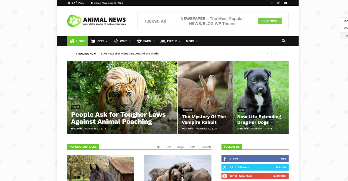 Newspaper Theme Animal News