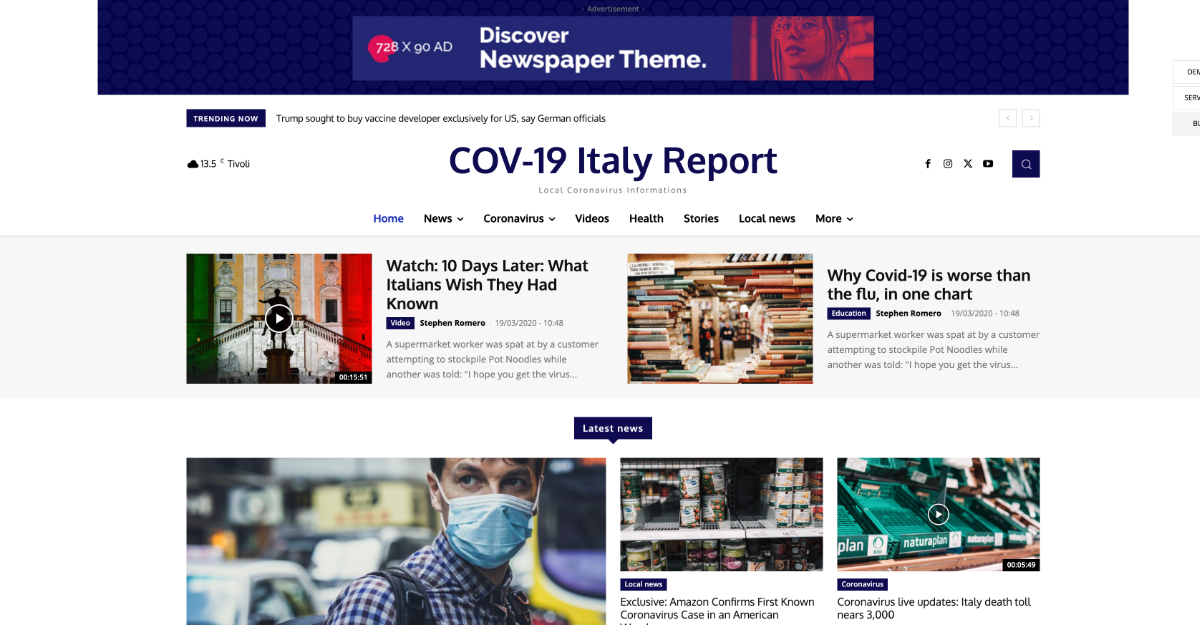 Newspaper Theme Covid19 Italy Pro